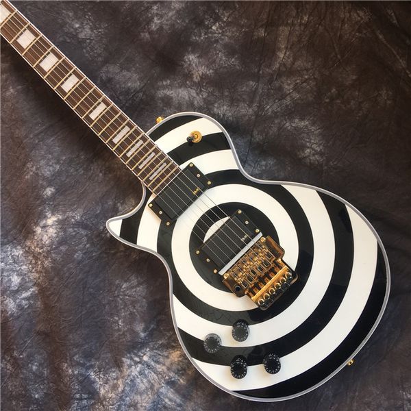 

самые лучшие продавая оптовые высокое качество черный и белый круг пользовательских левая рука lp гитара электрогитара с золотой вибрато, бе