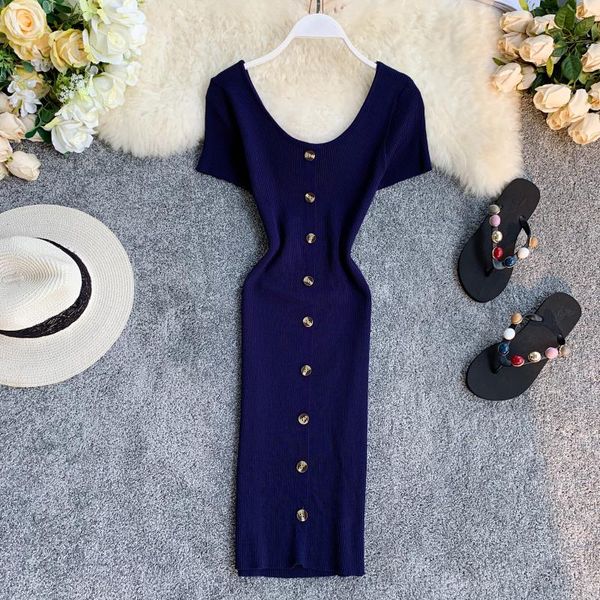 

fashion slim summer button knit bodycon mini short dress women vestido de festa elegant evening casual party sheath vestidos, Black;gray