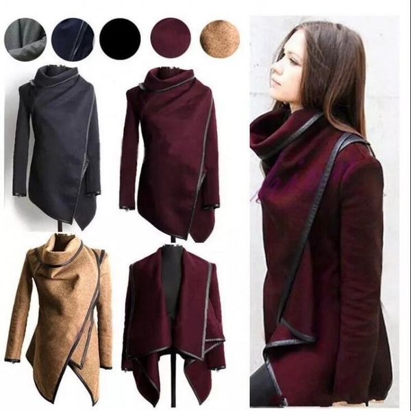 

christmas winter clothes for women new european and american wool & blends coats ladies trim personality asymmetric rules short jacket coats, Black