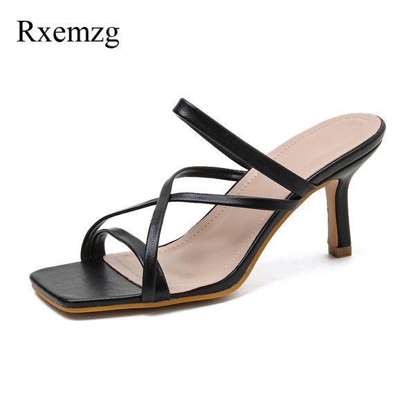 

rxemzg new fashion thin heels slides women shoes crisscross narrow peep toe high heels sandals party dress pumps 35-40, Black