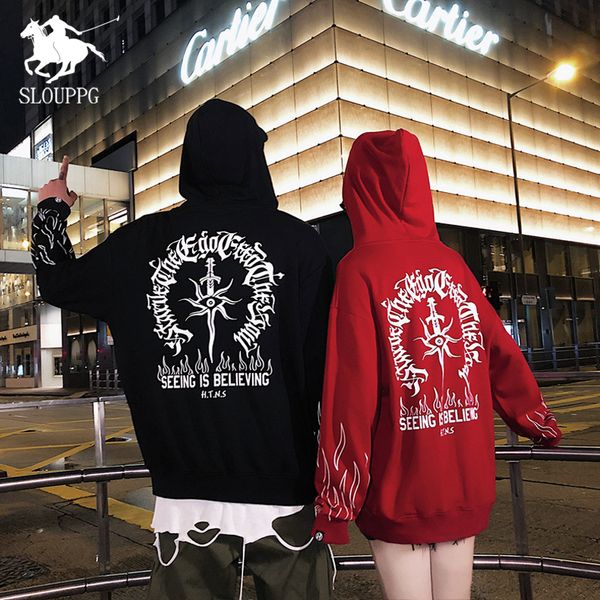 

2019 autumn winter harajuku couple streetwear pullover hoodie original print streetwear sweatshirts cotton lover loose hoodies, Black