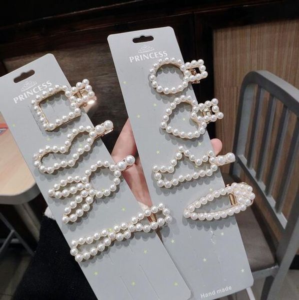 

1pc new fashion pearl hair clip for women elegant korean design snap barrette stick hairpin hair styling accessories, Golden;white