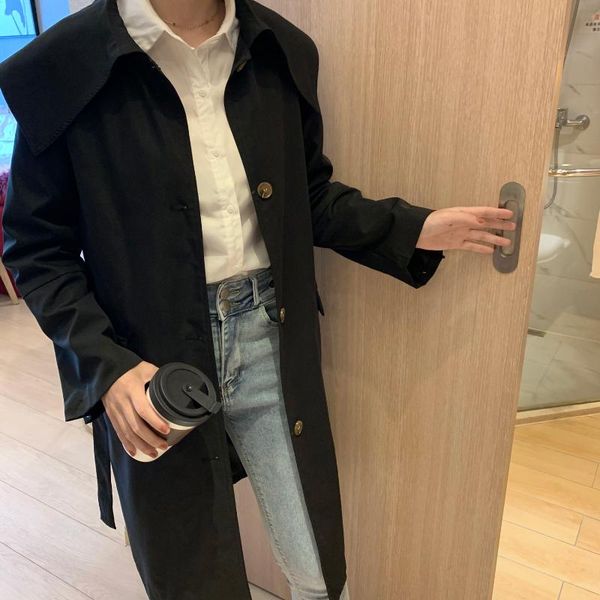 

длинная ветровка женщин длиннее женщины типа карго пальто вскользь втулки сыпучих coat, Tan;black