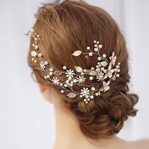 

2018 new wedding hair comb pin ornaments elegant flower leaves decor handmade bride headdress @m23, Golden;white
