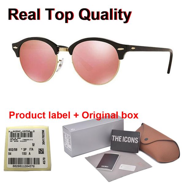 

brand designer round sunglasses men women sun glasses plank frame flash mirror glass lens with retail box and label, White;black