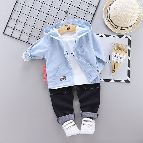 

boys' sets wholesale 2020 children's little dinosaur t-shirt coat with pants, White