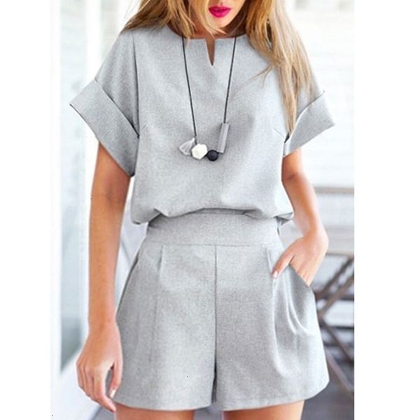 

summer womens v neck short sleeve with loose shorts suits outfits sets drop shipping good quality, White