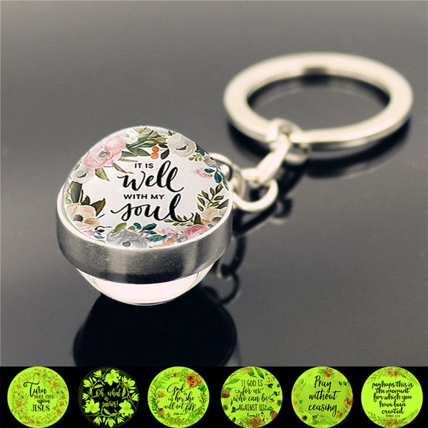 

wg 1pc bible scripture glowing keychain pendant cabochon glow in the dark keychain holder for christian jewelry, Silver