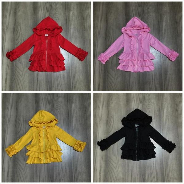 

multi color spring fall/winter baby girls cotton long sleeve t-shirt hoodie raglans children clothes ruffles zipper coat, White