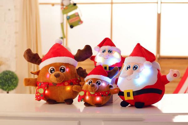 

22cm colorful glowing christmas father milu deer plush toys creative light up led singing music stuffed animals for kids christmas toys