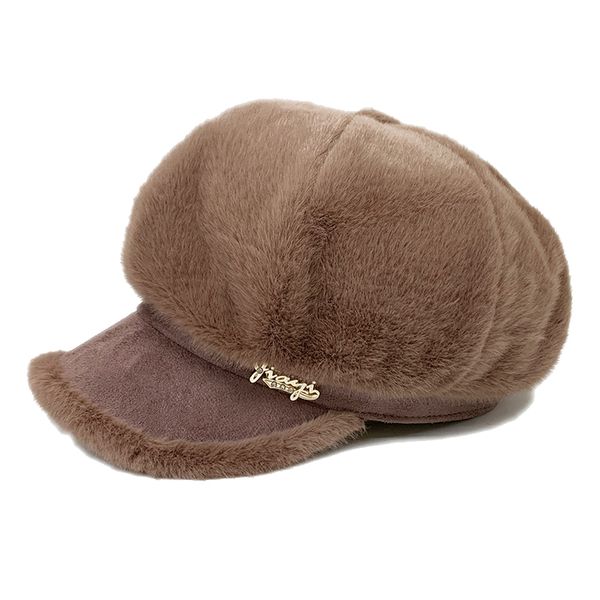 

осень зима женщины восьмиклинка casquette femme искусственного меха кролика плюша корея восьмиугольная бейсболка берет femme hat, Blue;gray