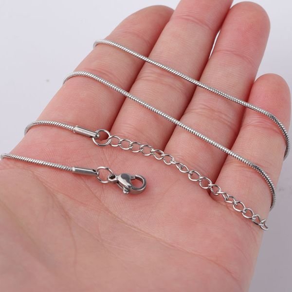 

1pc 316l stainless steel snake chain necklace 1.2mm silver tone hypoallergenic 55cm long necklace with 5cm extend chain jewelry