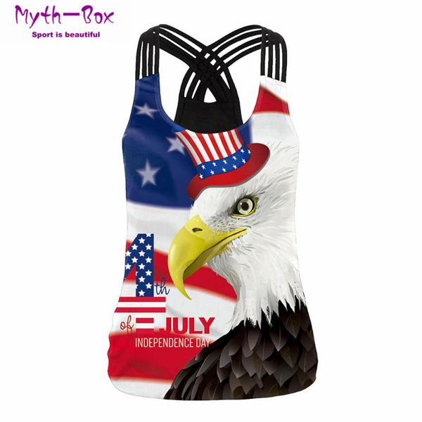 

summer women sport vest eagle 3d print gym yoga shirt running vest fitness t-shirt cross straps tank slim jersey blouse, White;red