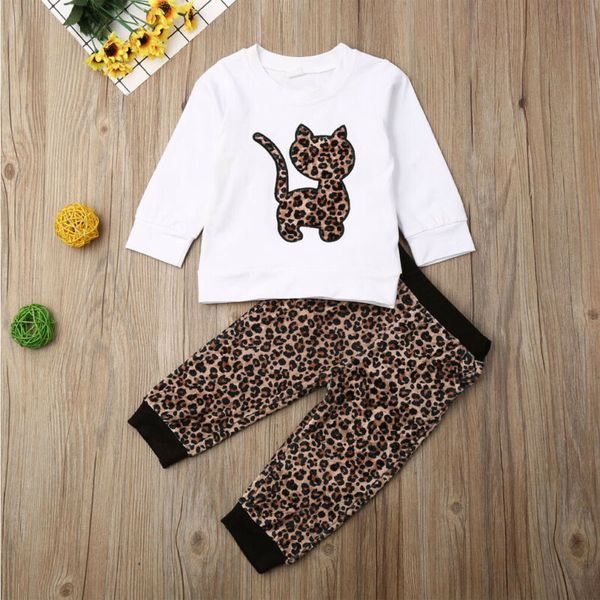 

goocheer baby girls clothes set autumn newborn baby girl clothinglong sleeve leopard print romper+pants+hairban outfits 3pcs, White