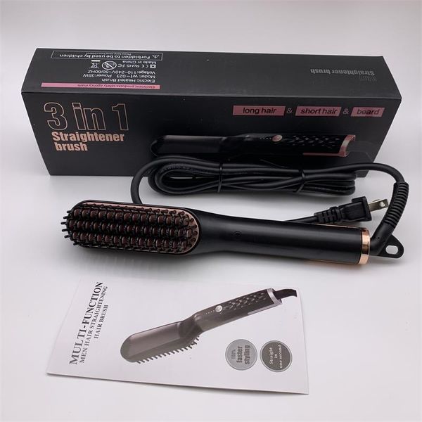 

30s heat up beard straightening brush for men 3in1 hair styler electric comb straightener hair styling tool anti scald design for travel, Black