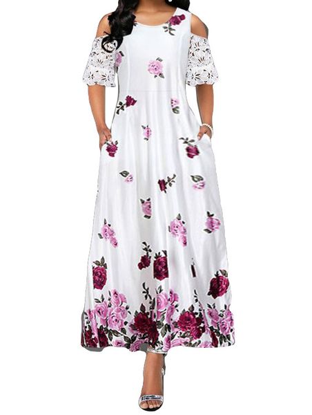 

женское дизайнерское платье с высокой талией, полый рукав, кружевная панель, длинный стиль, большие качели, предложенная юбка, летняя одежда, Black;gray