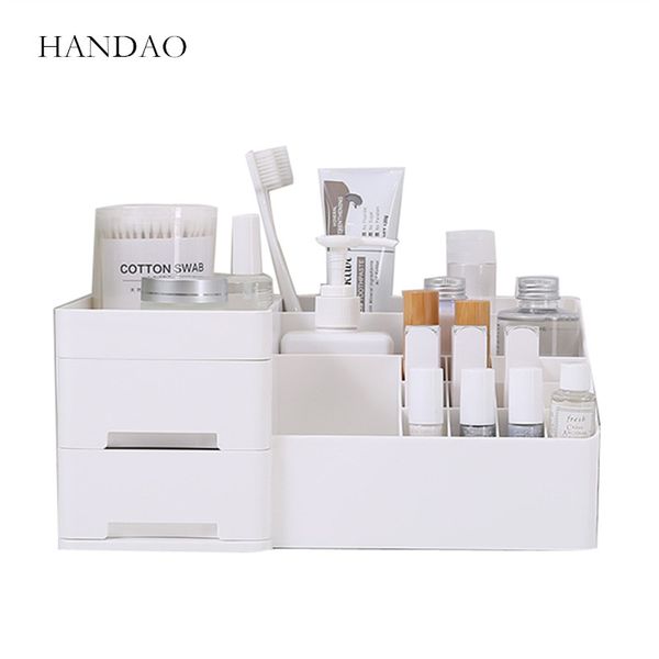 2019 Plastic Makeup Organizer Double Drawer Storage Box Stepped