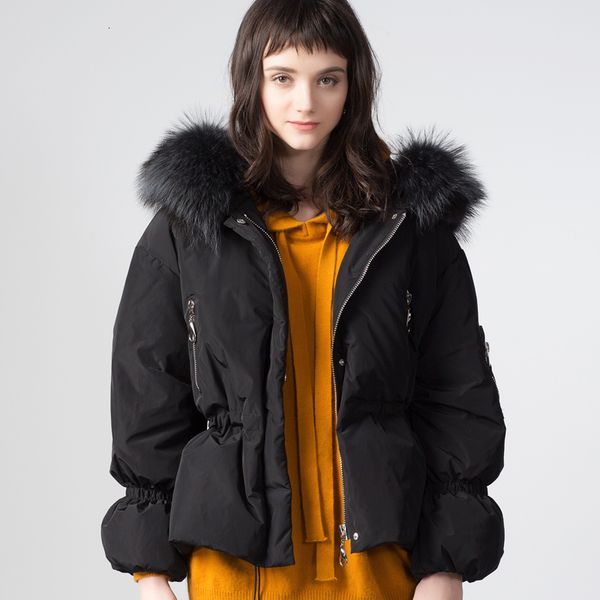 

real raccoon fur winter jacket women 2020 new winter female winter coat women thick warm woman loose down parka duck down jacket, Black