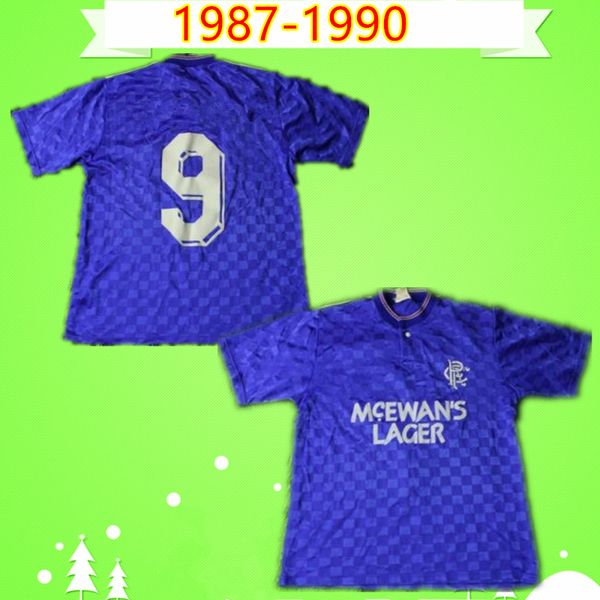 

1987 1990 glasgow rangers soccer jerseys retro 87 90 home blue vintage gascoigne albertz ferguson classic football shirts thai quality, Black;yellow