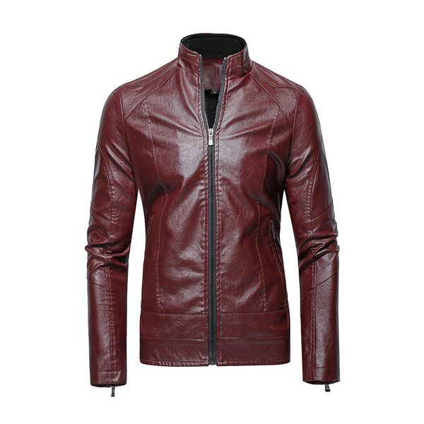 

2019 autumn new fashion stand collar motorcycle leather jacket, Black