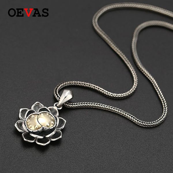 

brand s925 sterling silver lucky double lotus pendant necklace for women thai silver fashion ladies necklace