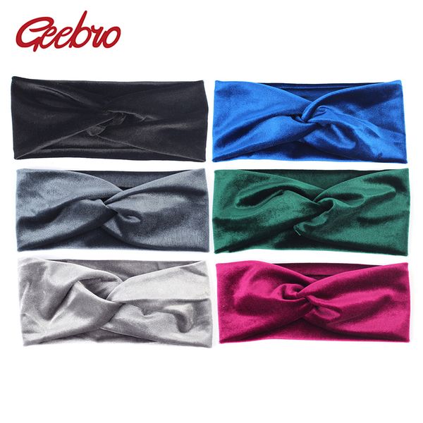 

geebro women's headband winter velour cross twisted knot hair headband for girls soft warm solid yoga turban hair accessories