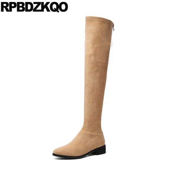 

winter slim pointed toe casual 11 chunky shoes big size thigh high boots for plus women long over the knee stretch tall 10, Black