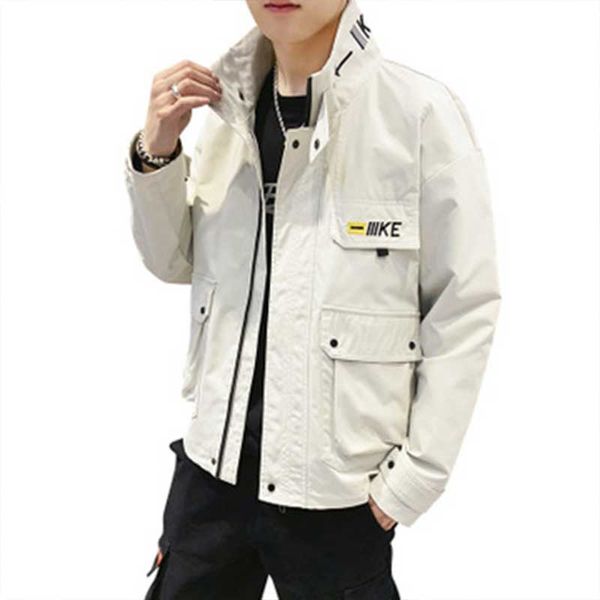 

2019 spring autumn cool men coats multi pockets letters print cargo jackets men hip hop male outwear, Black;brown