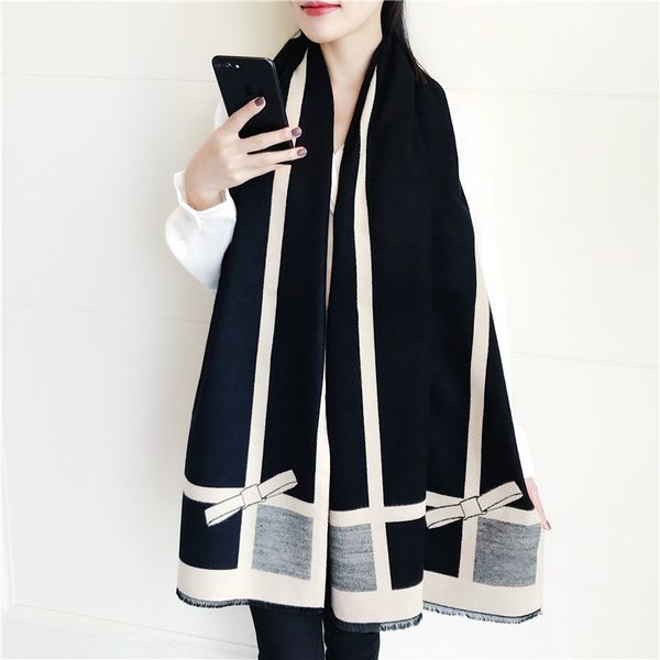 

winter scarf women thicken warm shawls and scarves korean fashion bow tie long scarves black pink