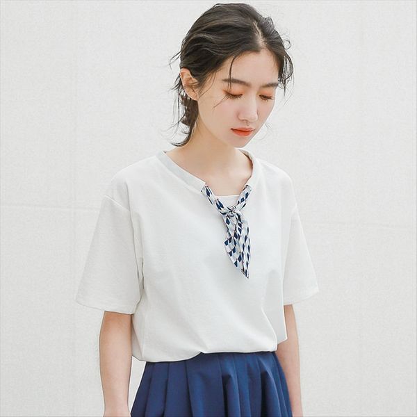 

2020style hipster temperament small bow tie round collar versatile t-shirt butterfly butterfly short-sleeved t-shirt women's top, White