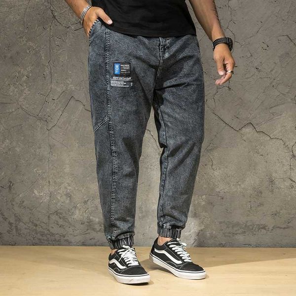 

men's jeans harem pants summer denim slim straight dark blue regular fit leisure long trousers oversized ankle