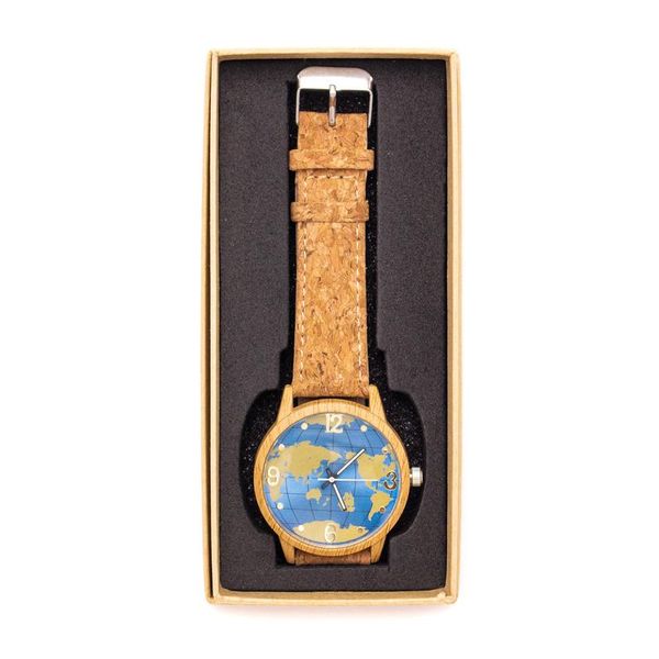 

natural cork strap with wood color stainless steel watch wa-118, Slivery;brown