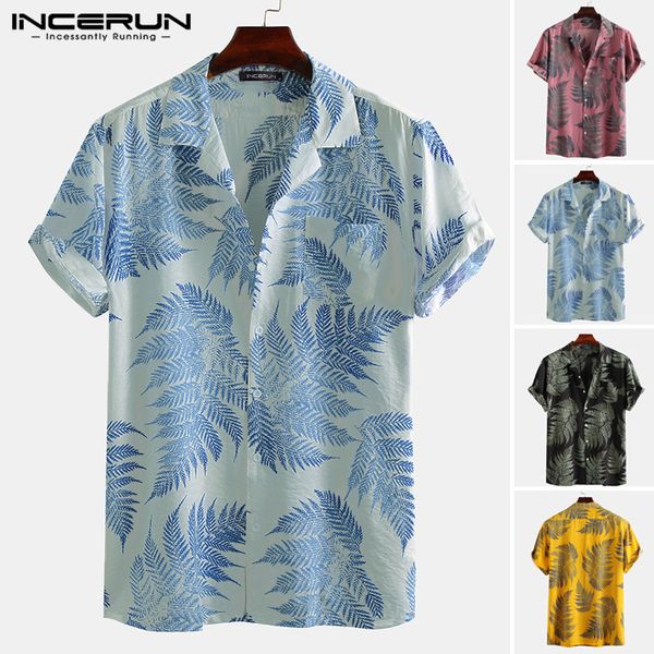 

men's casual shirts incerun summer printed men hawaiian shirt short sleeve lapel beach tropical 2021 holiday camisas hombre streetwear, White;black