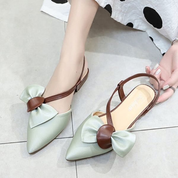 

net red baotou sandals female 2020 summer new bowknot cute girl wearing flat bottom lazy shoes sandals, Black