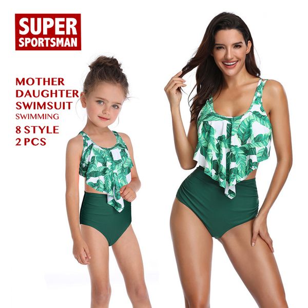 

2019 swimwear women high waist bikinis set girls beach wear swimsuit kids family summer biquini children bathing swimming suits