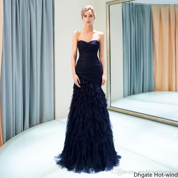 

sweetheart navy blue ruffle evening gown tiered pick-ups 2018 prom dresses formal party dress zipper back floor length, Black;red