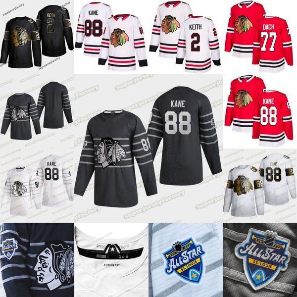

88 patrick kane chicago blackhawks 2020 all star game jerseys duncan keith jonathan toews erik gustafsson andrew shaw kirby dach strome, Black;red