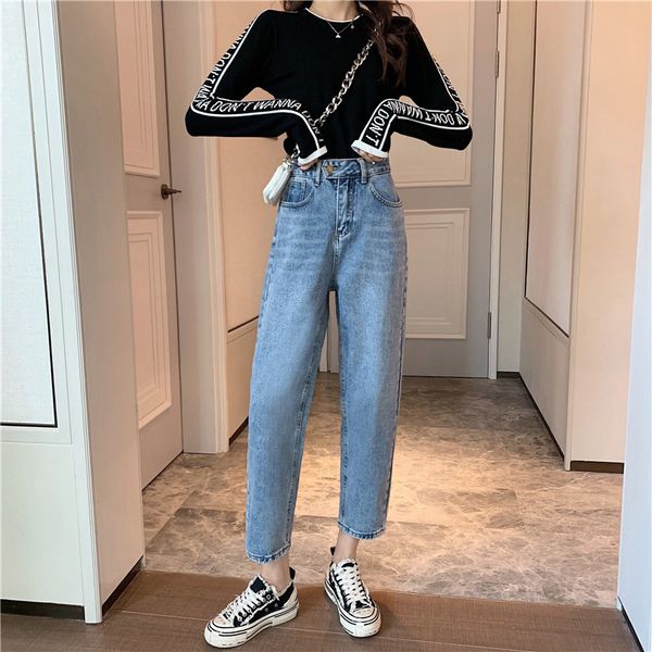 

new arrive woman harem jean high waist blue gray chic fashion denim pants for woman loose casual woman's jean ankle length