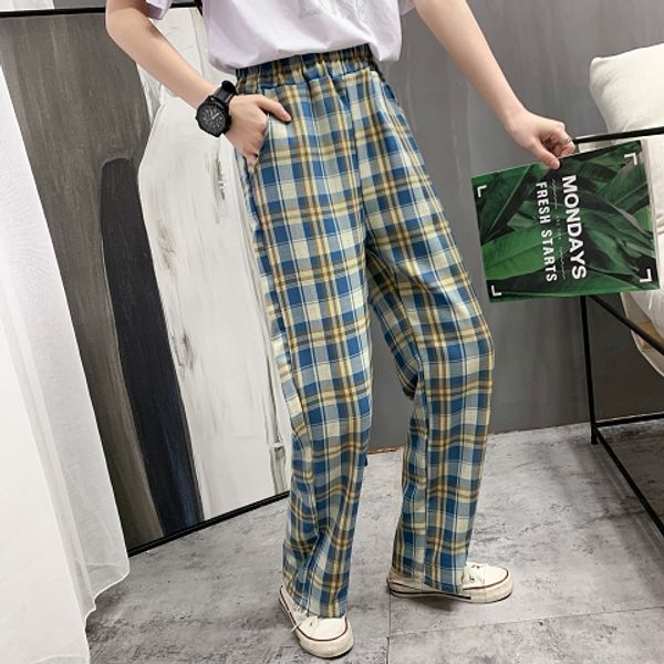 

2020 new fashion vintage paid pants harajuku woman man trousers elastics high waist pants korean causal straight, Black;white