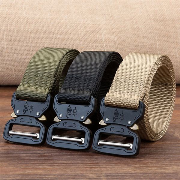 

1pc men durable outdoor training belt tactical thicken nylon metal belt 115cm outdoor tool #3n16, Black;gray