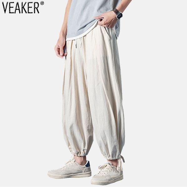 

2020 new men's summer cotton linen harem pants male solid color casual drawstring trousers streetwear m-3xl, Black