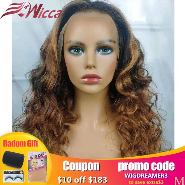 

wicca ombre blond wave brazilian remy hair ombre color 13x6 180 density lace front human hair wigs with baby bleached knots, Black;brown