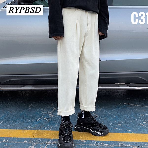 

men's pants men korean fashions joggers 2021 spring loose casual wide leg harajuku mens straight cotton streetwear trouser, Black