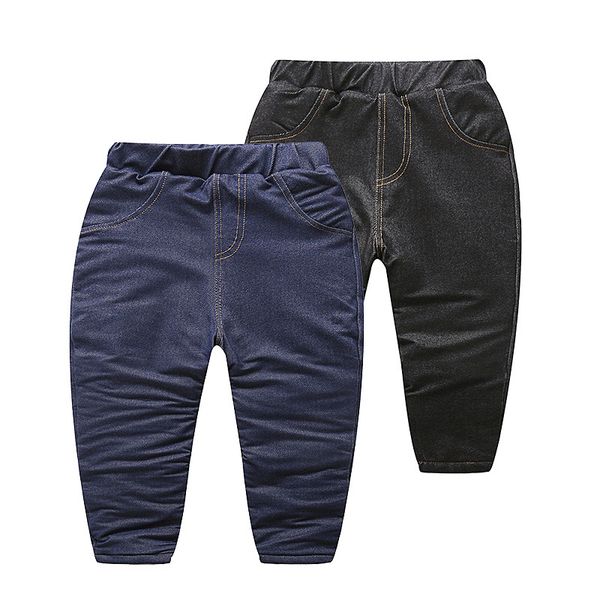 

children's leisure pants 2019 winter imitation denim cotton-padded pants children's clothing wholesale, Blue