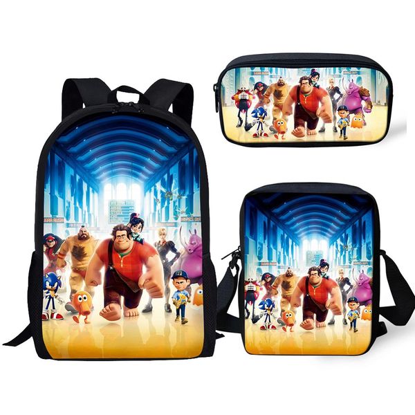 

3pcs/set school backpack for boy girls wreck it ralph bookbag baby kids student notebook satchel daypack stationery storage bag