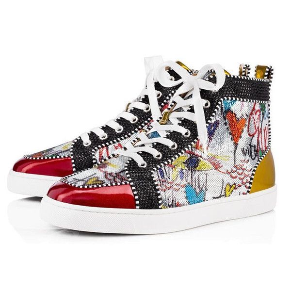 

2019 designer fashion red bottoms shoes studded spikes flat sneakers for men glitter party lovers genuine leather casual rivet sneaker