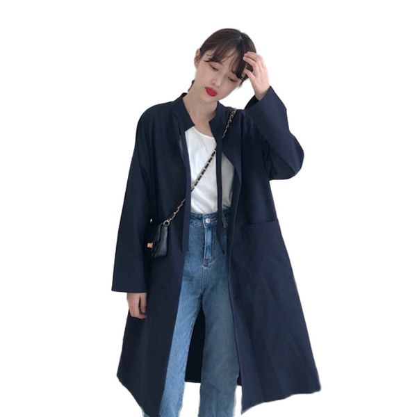 

2019 spring new women's jacket korean temperament medium long windbreaker coat fashion large size elegant woman outerwear vs491, Tan;black