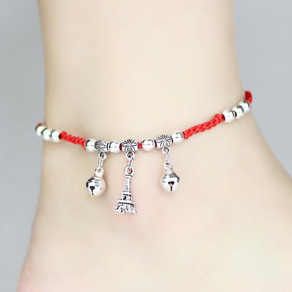 

a voice foot chain womens shou jiao lian bell anklet antique japanese and korean-style red 2020 hand-woven foot chain girlfriends, Red;blue
