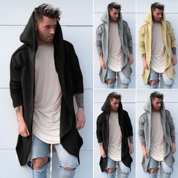 

autumn casual cardigan hoody for men long open stitch jackets coat fleece hoodies clothes loose solid clothing 2019, Black;brown