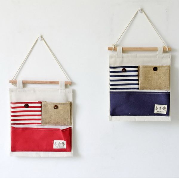 

cotton and linen stitching on the closet wall door to save space in the debris storage bag 3 pockets storage hanging wall bag